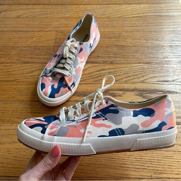 Superga Camo Satin Sneakers Pink Blue S00D160 Size 8.5 - Picture 1 of 8